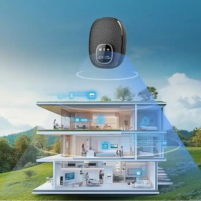 Ultrasonik Fare Böcek Kovucu, Akıllı Çip Teknolojisi, 7x24 Koruma, Evcil Hayvan Dostu, 500m² Kapsama Alanı, 3 Modlu, USB Güç Kaynağı, Siyah