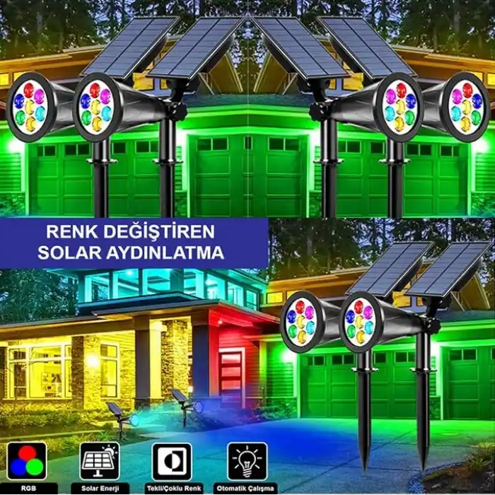GreenTech Solar Kazıklı Bahçe Aydınlatma RGB Spot, Siyah, GT-SL04