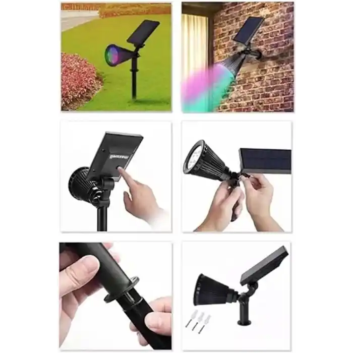 GreenTech Solar Kazıklı Bahçe Aydınlatma RGB Spot, Siyah, GT-SL04