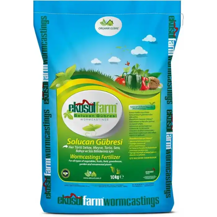 EkosolFarm Organik%100 Solucan Gübresi Toz 10 KG + 1 Litre Sıvı Organik Gübre