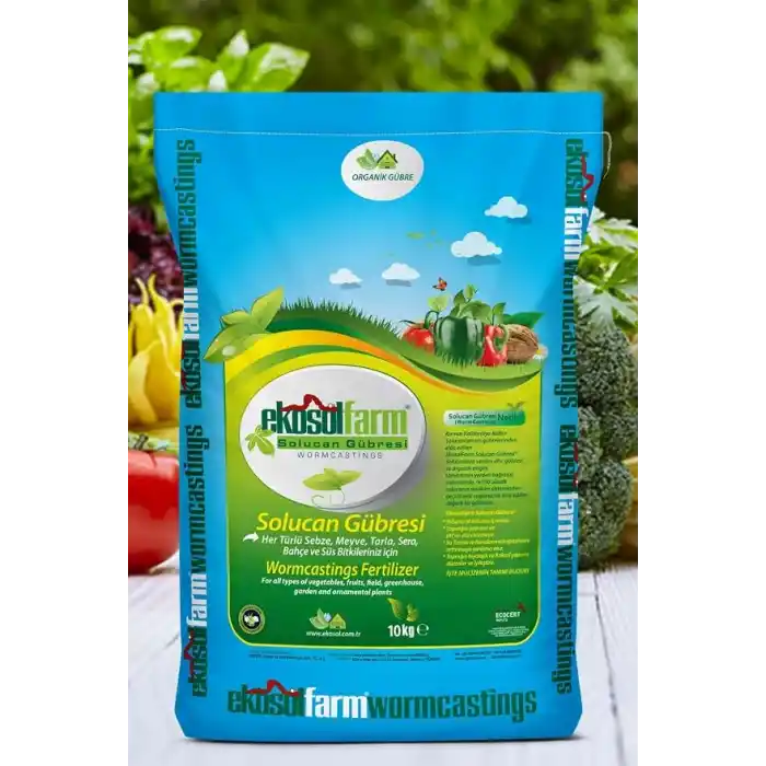 EkosolFarm Organik%100 Solucan Gübresi Toz 10 KG + 1 Litre Sıvı Organik Gübre