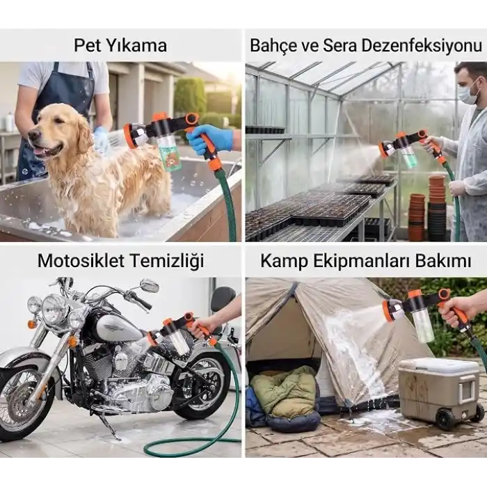 Köpük Hazneli 10 Fonksiyonlu Bahçe Sulama Ve Oto Yıkama Tabancası - Deterjan Hazneli Ayarlanabilir Basınçlı Hortum Başlığı