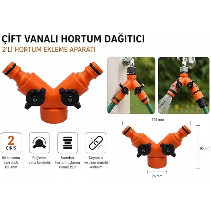 Musluk Hortum Bağlama Aparatı 2 Li Dağıtıcı Vana Çatal