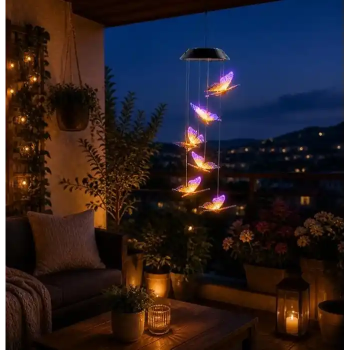 Coverzone Solar Bahçe Işığı Asma Led Işık – Renk Değiştiren Kelebek Tasarımı, Güneş Enerjisiyle Çalışan, Dış Mekan İçin Uygun, Balkon Teras Oda Süslemesi, Mor Sarı Renk | BF101