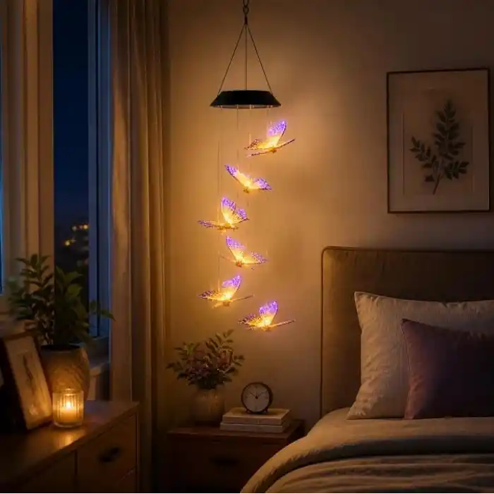 Coverzone Solar Bahçe Işığı Asma Led Işık – Renk Değiştiren Kelebek Tasarımı, Güneş Enerjisiyle Çalışan, Dış Mekan İçin Uygun, Balkon Teras Oda Süslemesi, Mor Sarı Renk | BF101