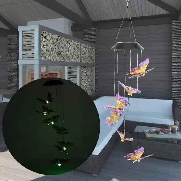 Coverzone Solar Bahçe Işığı Asma Led Işık – Renk Değiştiren Kelebek Tasarımı, Güneş Enerjisiyle Çalışan, Dış Mekan İçin Uygun, Balkon Teras Oda Süslemesi, Mor Sarı Renk | BF101