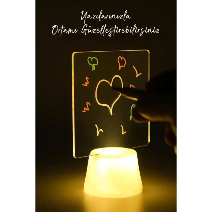TELVESSE 3lü LED Mum Yaz-Sil Işıklı 3 Kalemli Neon Yazı Tahtası Yazılıp Silinebilir Not Tahtası Akrilik