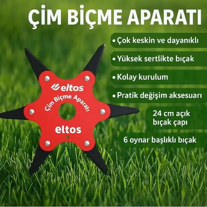 Eltos Çim Biçme Aparatı, 6 Bıçaklı, Ergonomik, Metal, Bahçe Tırpan Makinesi Ek Parça, CBA250