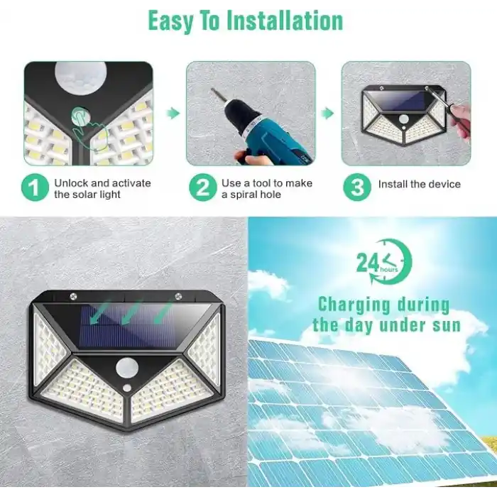 AEE® 2 Adet Solar Bahçe Aydınlatması – 100 LED Süper Parlak | Güneş Enerjili, 3 Modlu, IP65 Su Geçirmez, Hareket Sensörlü, 270° Geniş Açı, 2200 mAh Batarya