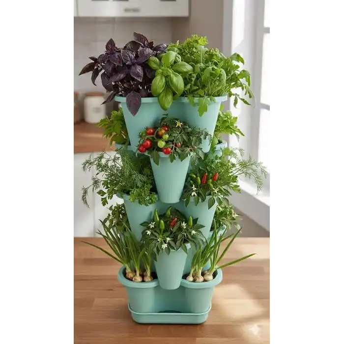 Arsimo 5 Katlı Şanslı Yonca Kule Saksı Seti Çiçek Bitki Sebze Meyve Salon Mutfak Banyo Bahçe Saksı Seti (Mint Yeşili)