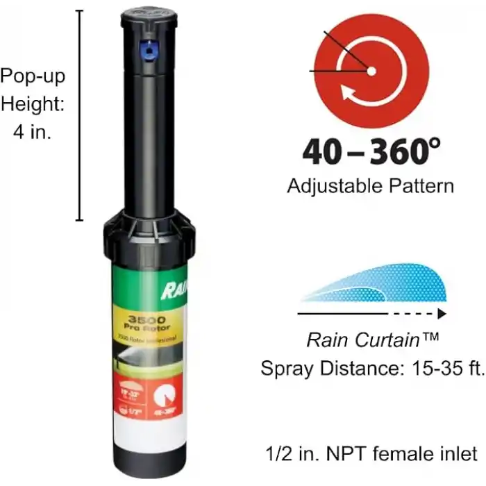Rain Bird CP3504PC Pro Rotor, Yağmur Perdesi Nozul Seti, 40° - 360° Desen, 15 - 35 Püskürtme Mesafesi