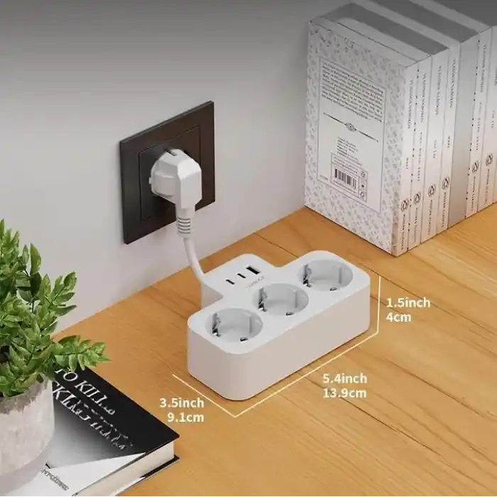 Akım Korumalı Priz, Duvar Priz Çoğaltıcı, 3x Priz Soketi, 2x Type-C Girişi, 1x Usb Girişi, Çocuk Korumalı ve Isıya Dayanıklı Yapı, Aşırı Gerilim Koruyucu, 16A/3680W (Kablosuz) (Beyaz)