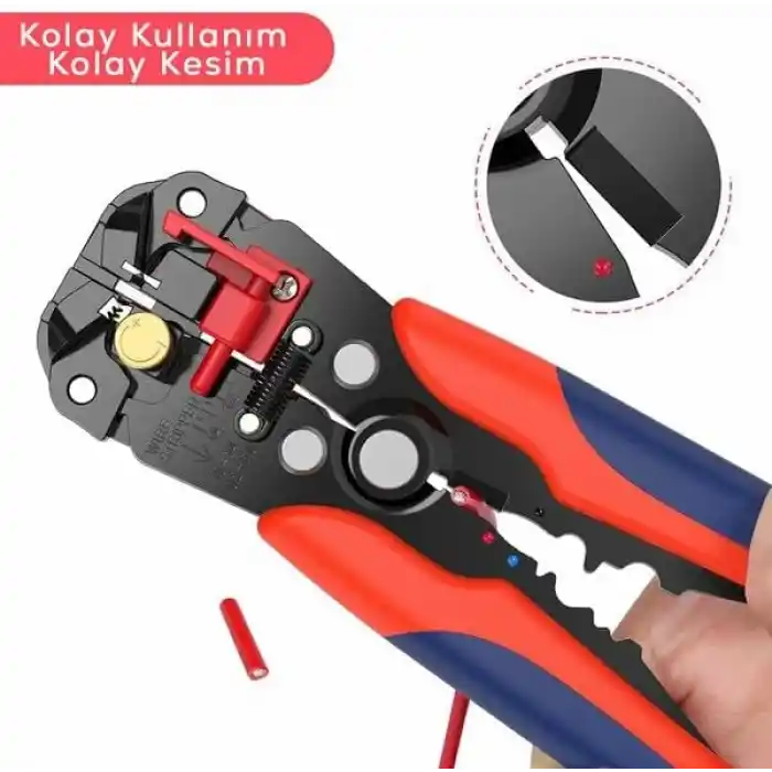 AEE® 5’i 1 Arada Otomatik Kablo Soyucu, Kesici, Kıvırıcı ve Pabuç Sıkma Pensesi | Automatic Wire Stripper & Crimper – 0.2-6 mm² Ayarlanabilir Soyma Uzunluğu, Ergonomik Tutma Kolu Asorti