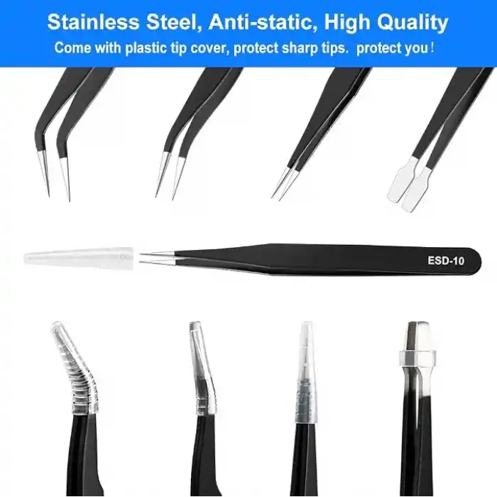 10 Parça Hassas Cımbız Seti, Premium El İşi Cımbız Kiti, Paslanmaz Çelik Elektronik ESD Cımbız, Anti-statik Endüstriyel Lehim Cımbızı, Cımbız Saklama Çantalı