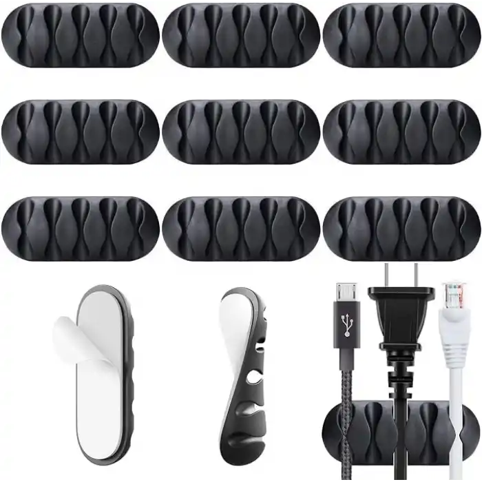 AEE® 9 Adet Yapışkanlı Kablo Düzenleyici 5 Yuvalı Kablo Tutucu Organizer Siyah, Kablo Sabitleyici, Masaüstü Bilgisayar Telefon Şarj Kablo Toplayıcı Çalışma Masası Ofis Toparlayıcı Klips