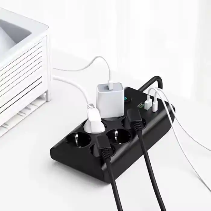 Termal Akım Korumalı, 10lu Priz Soketi, Isıya Dayanıklı Yapı, 10x Priz, 3x Usb, 1x Type-C Girişi, Çocuk Korumalı Çoğaltıcı, 2 Metre Uzatma Kablosu (16A/3680W)