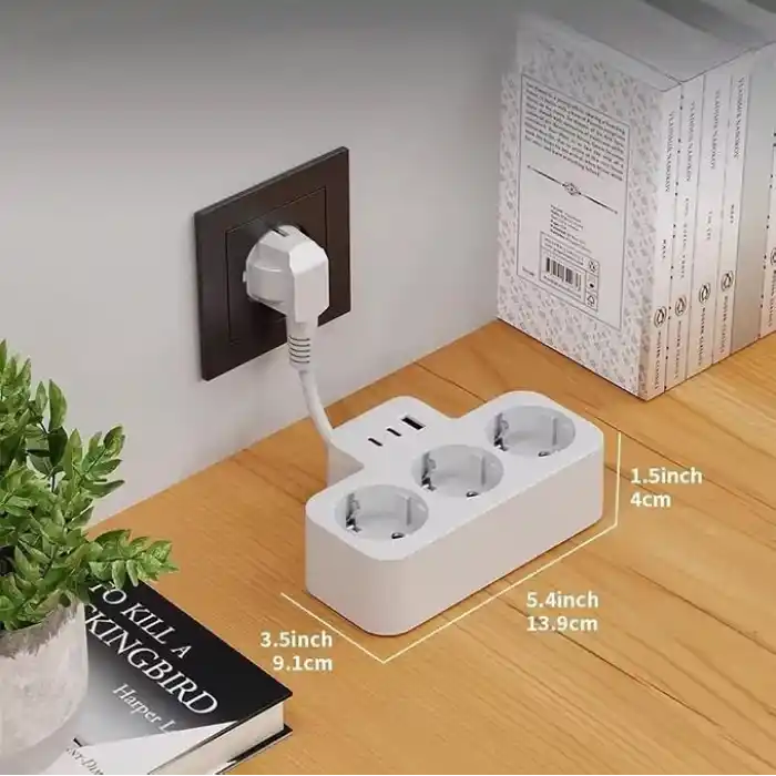 Yüksek Voltaj Korumalı Priz, Duvar Tipi Kısa Kablolu Priz Çoğaltıcı, 3x Soket, 2x Type-C, 1x Usb, 16A, 3680W, 1050 Joule, Çocuk Korumalı, Isıya Dayanıklı Yapı (Siyah)