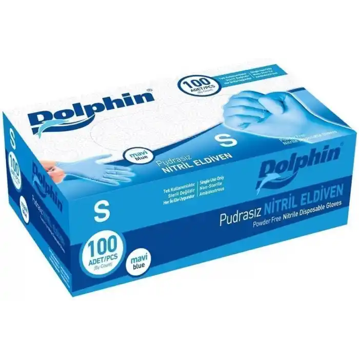 Dolphin Mavi Nitril Eldiven Pudrasız (S) 100lü Paket