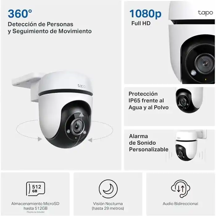 Tapo C500, 1080P Full HD Dış Mekan Wi-Fi Güvenlik Kamerası, Hareket Tespit/Takibi, 360°, IP65 Su Geçirmez, Gece Görüşü, Çift Yönlü Ses, Bulut/Yerel Depolama, Sesli ve Işıklı Alarm