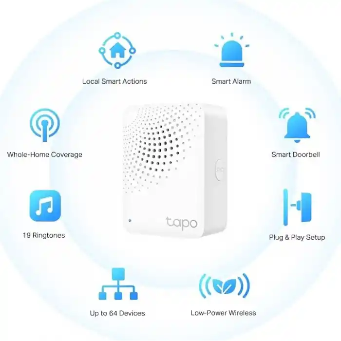 Tapo H100, Tapo Akıllı Hub, Tapo Akıllı Anahtar, Düğme ve Sensörle Çalışır, 64 Cihaz Bağlanabilir, 19 Zil Sesi Seçeneği, Kablolama Gerekmez