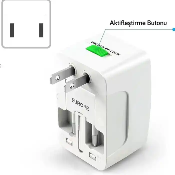 Coverzone Akım Korumalı Universal Fiş Çoklu Priz CV640 Priz Çevirici Dönüştürücü Kompakt Tasarım Amerikan Fişi, İngiliz, Türkiye 125V - 250V 13A (Beyaz)