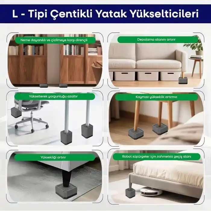TİNEKE Robot Süpürge Mobilya Ayağı Ve Dolap Yükseltici Ayak Kaydırmaz Ve Yükseltici 4 Lü GRİ KARE (4 CM)