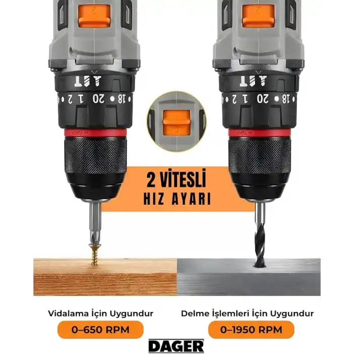 Dager BOLT 16.8V Kömürsüz Darbeli Şarjlı Matkap Vidalama Seti | 60Nm | Çift Akü + 85 Parça Aksesuar + Hızlı Şarj | Gri