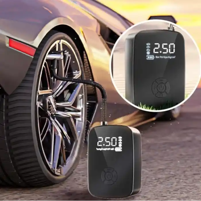 Hava Kompresörü, 150 PSI Dijital Göstergeli Oto Kompresör, Araba, Motosiklet, Bisiklet ve Top İçin, Taşınabilir Şarjlı Kullanım, Fener Işığı, 4000 Mah Batarya, 3 Farklı Başlık (PSI,KPA,BAR,KG/CM²)
