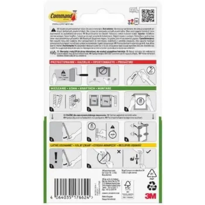 Command ™ 17202-4PK Küçük Boy Çerçeve ve Tablo Asma Bandı - Matkapsız, Hasarsız, İz Bırakmayan Güçlü Duvar Askısı - 4lü Paket, Beyaz