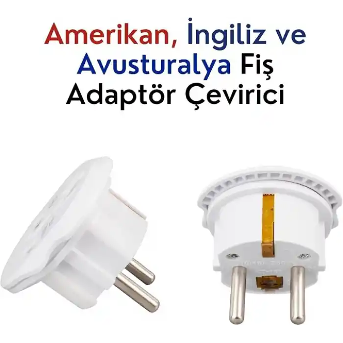 Amber LED Universal Seyahat Adaptörü - Amerikan, İngiliz Ve Avustralya Fişi Dönüştürücü - 16A 250V Kompakt Tasarım (2 Adet)