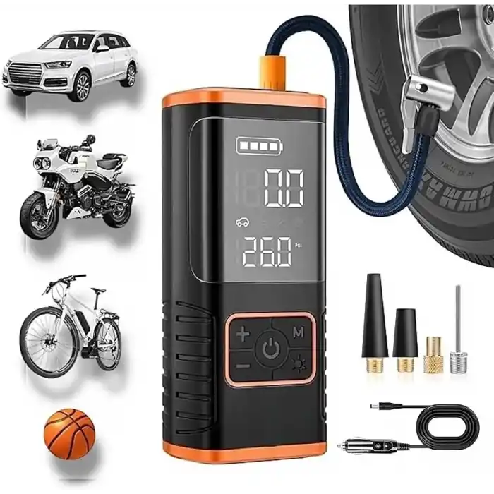 Enshall Taşınabilir Hava Kompresörü Lastik Şişirme - 150PSI Araba Lastikleri Hava Pompası Lastik Basınç Ölçerli LED Işık, 5400mAh Pil ve 12V DC Akıllı Lastik Şişirme Cihazı Araba, Motosiklet, Bisiklet