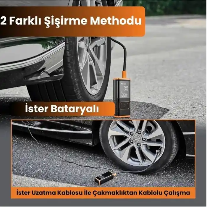 Enshall Taşınabilir Hava Kompresörü Lastik Şişirme - 150PSI Araba Lastikleri Hava Pompası Lastik Basınç Ölçerli LED Işık, 5400mAh Pil ve 12V DC Akıllı Lastik Şişirme Cihazı Araba, Motosiklet, Bisiklet