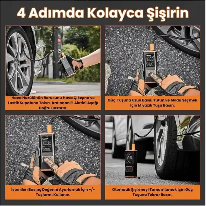 Enshall Taşınabilir Hava Kompresörü Lastik Şişirme - 150PSI Araba Lastikleri Hava Pompası Lastik Basınç Ölçerli LED Işık, 5400mAh Pil ve 12V DC Akıllı Lastik Şişirme Cihazı Araba, Motosiklet, Bisiklet