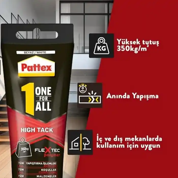 Pattex One for All High Tack, Yüksek Kaliteli Montaj Yapıştırıcısı, Tüm Yüzeyler için Güçlü Yapıştırıcı, Profesyonel Çok Amaçlı Yapıştırıcı, 1x142g Tüp