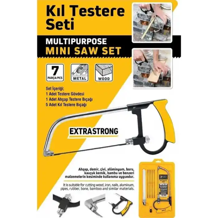 Kıl Testere Seti 7 Parça Çok Amaçlı – Metal, Ahşap, PVC ve Plastik Kesim İçin Mini El Testere Seti, Çelik Bıçaklı Çok Fonksiyonlu Testere Takımı