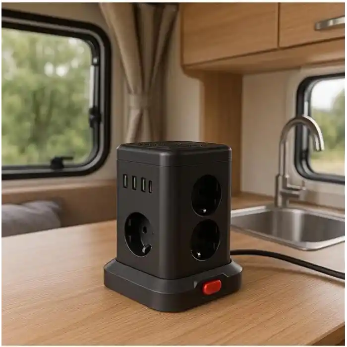 SMAYLİNG Kule Tipi Çoklu Priz - 3 USB-A + 1 Type-C Çıkışlı, Akım Korumalı, Tek Tuş Kontrollü Masaüstü Priz