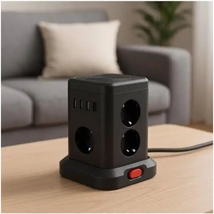 SMAYLİNG Kule Tipi Çoklu Priz - 3 USB-A + 1 Type-C Çıkışlı, Akım Korumalı, Tek Tuş Kontrollü Masaüstü Priz