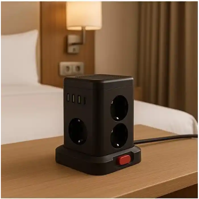 SMAYLİNG Kule Tipi Çoklu Priz - 3 USB-A + 1 Type-C Çıkışlı, Akım Korumalı, Tek Tuş Kontrollü Masaüstü Priz