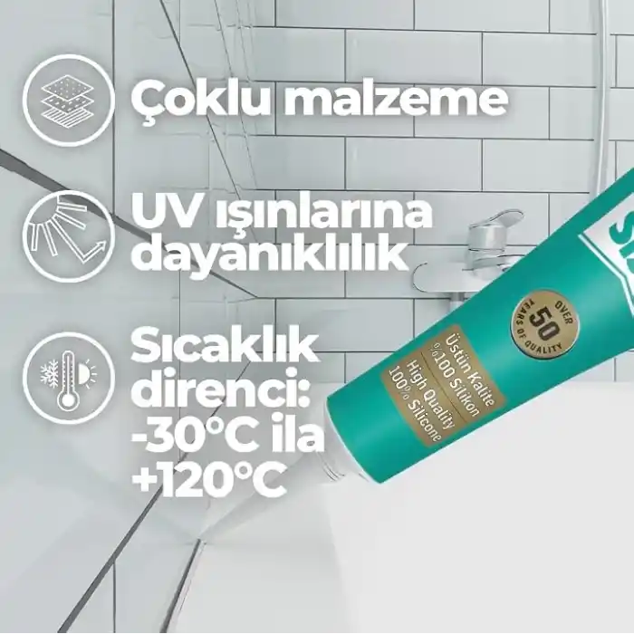 Sista Universal Silikon, Üstün kalite %100 Şeffaf Silikon, Mutfak, Banyo ve Pencereler İçin Hızlı Kuruyan Dolgu Macunu, Sararma ve Küflenme Yapmaz, 50 gr Tüp