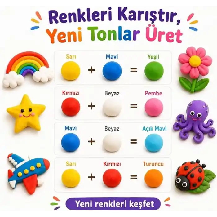 Hayal Gücü Kil Seti - 12 Renkli Hava ile Kuruyan Zıplayan Kil Hamuru, Yumuşak ve Kolay Şekillenen, Kokusuz, Eğitici Aktivite Seti -
