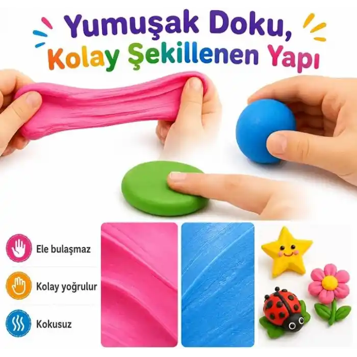 Hayal Gücü Kil Seti - 12 Renkli Hava ile Kuruyan Zıplayan Kil Hamuru, Yumuşak ve Kolay Şekillenen, Kokusuz, Eğitici Aktivite Seti -