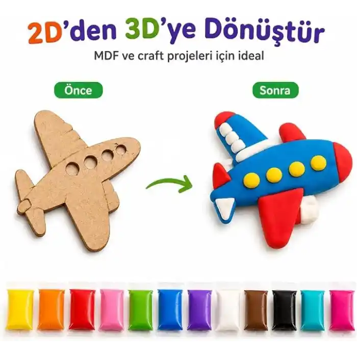 Hayal Gücü Kil Seti - 12 Renkli Hava ile Kuruyan Zıplayan Kil Hamuru, Yumuşak ve Kolay Şekillenen, Kokusuz, Eğitici Aktivite Seti -