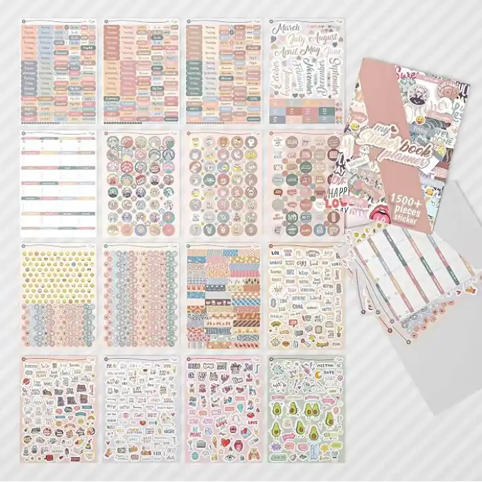 colortouch Planner Sticker Set - 1500+ Adet Çıkartma - Takvim, Ajanda, Günlük, Planlayıcı, Not Defteri, Journal için Düzenleyici Etiketler - Scrapbook Sticker - Stickeralbum - 3 Aylık Sticker Book