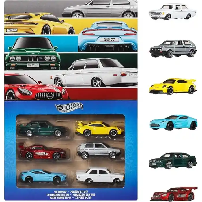 Hot Wheels 1:64 ölçekli metal oyuncak arabalar, özel süslemelere sahip oyunlara, sergilere ve koleksiyonlara uygun 6lı Euro Style araç seti, (Stiller çeşitlilik gösterebilir), JLB25