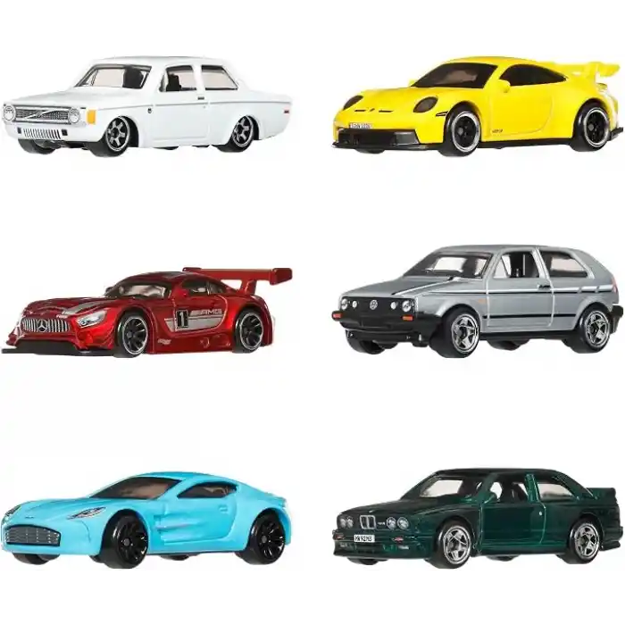 Hot Wheels 1:64 ölçekli metal oyuncak arabalar, özel süslemelere sahip oyunlara, sergilere ve koleksiyonlara uygun 6lı Euro Style araç seti, (Stiller çeşitlilik gösterebilir), JLB25