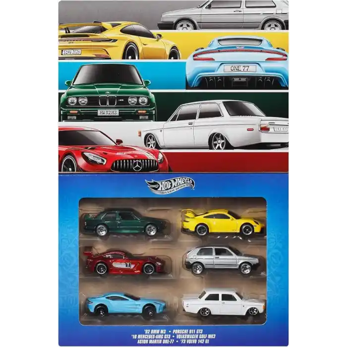 Hot Wheels 1:64 ölçekli metal oyuncak arabalar, özel süslemelere sahip oyunlara, sergilere ve koleksiyonlara uygun 6lı Euro Style araç seti, (Stiller çeşitlilik gösterebilir), JLB25