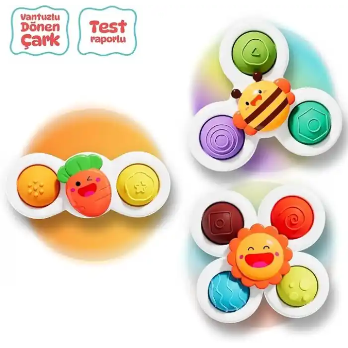 Circle Toys Vantuzlu Duyu Geliştirici Spinner Oyuncak 3’lü Set – Dönen Bebek Oyuncağı (12 Ay+)