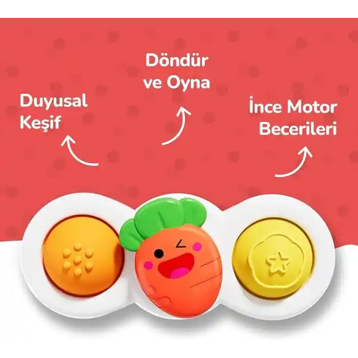 Circle Toys Vantuzlu Duyu Geliştirici Spinner Oyuncak 3’lü Set – Dönen Bebek Oyuncağı (12 Ay+)