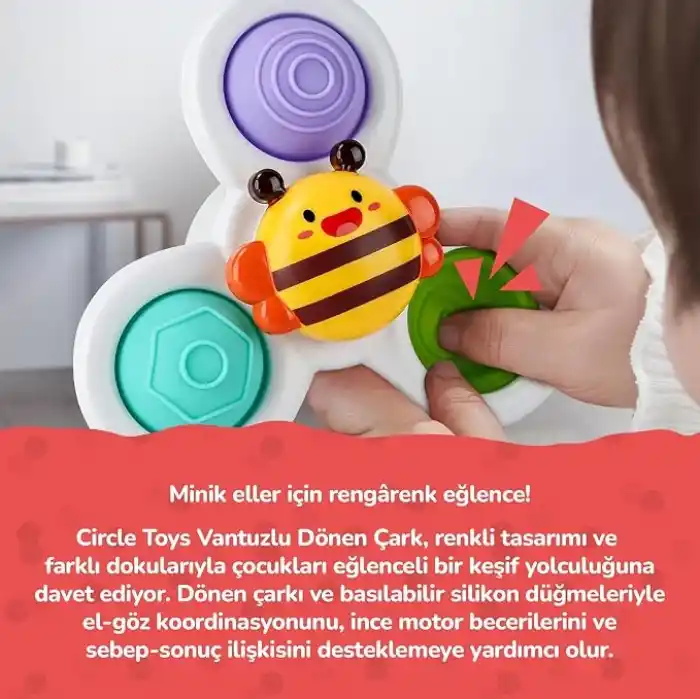 Circle Toys Vantuzlu Duyu Geliştirici Spinner Oyuncak 3’lü Set – Dönen Bebek Oyuncağı (12 Ay+)