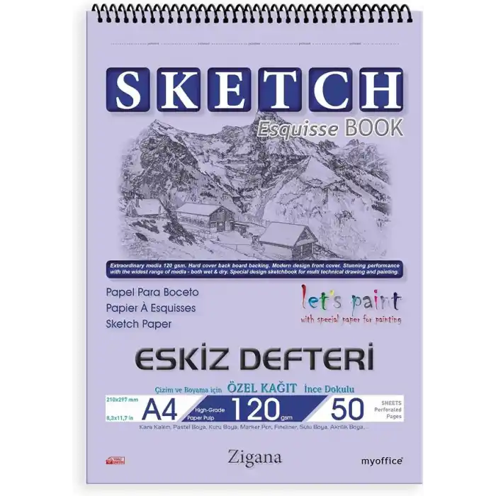 Zigana A4 Spiralli Eskiz Defteri – 50 Yaprak, 120 gr Çizim Bloknotu, Sanat Defteri